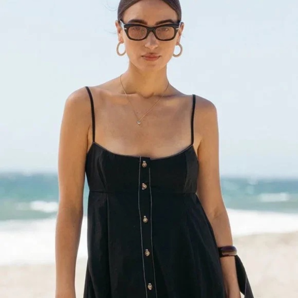 Isalis Black Cotton Button-Down Dress